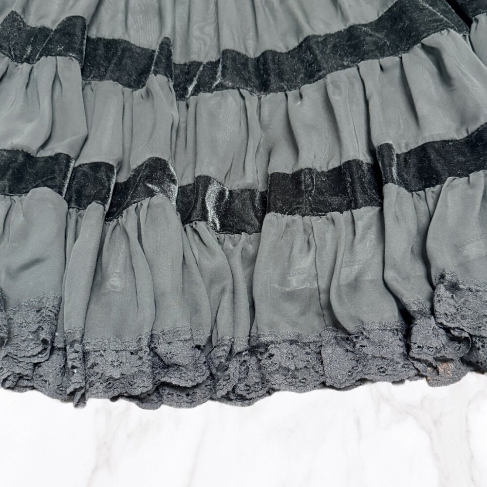 Wet Seal Y2K Black‎ Velvet & Sheer Tiered Midi Skirt, Size S - Picture 4 of 7